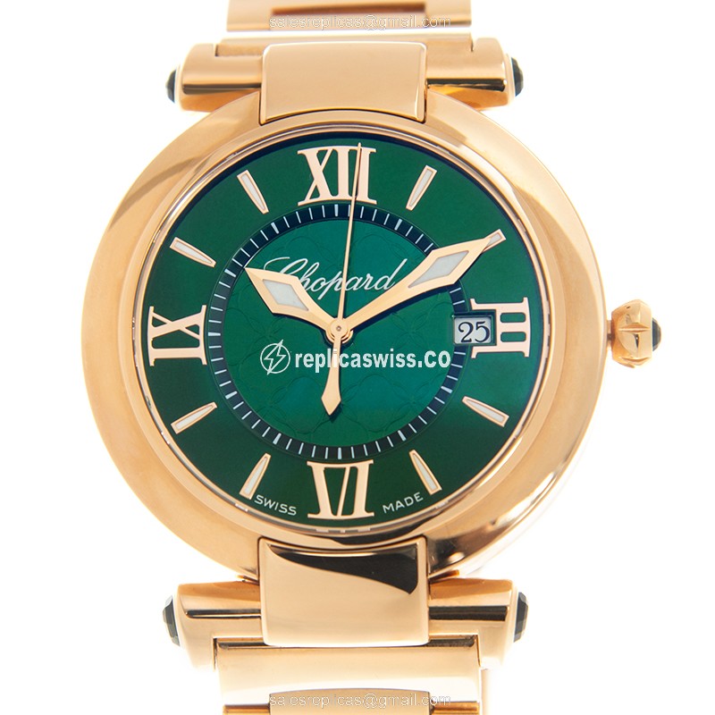 Chopard Imperiale Replica - Quartz - 18kt Rose Gold - Green Dial - Gold Strap